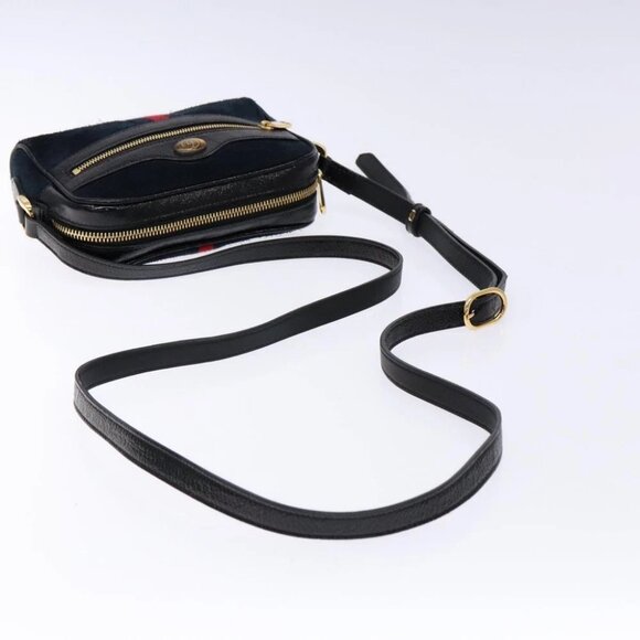 GUCCI Sherry Line Shoulder Bag Suede Navy Gold - Picture 7 of 14